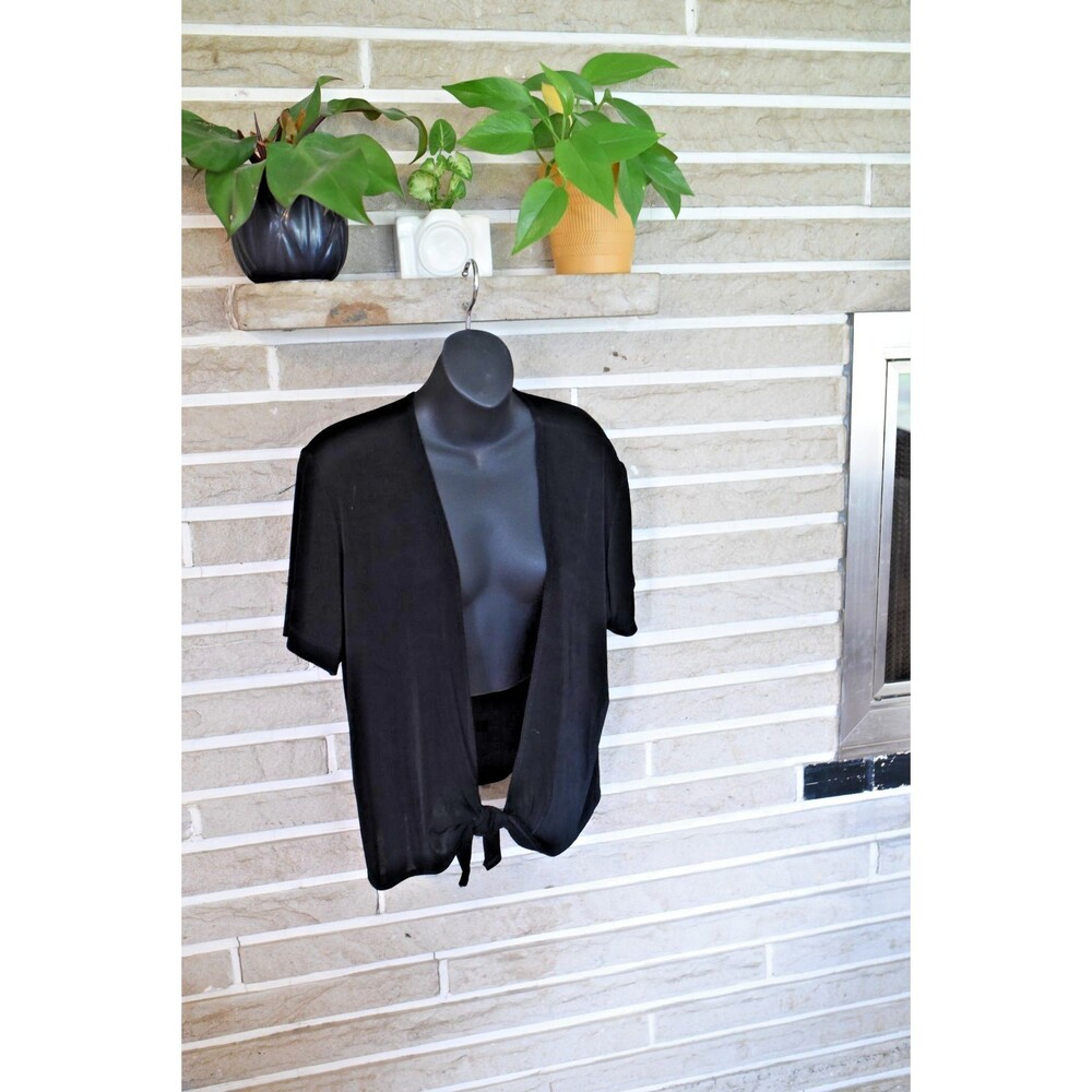 CHICO'S TRAVELERS Black Slinky cardigan tie Front Cardigan Sz 2